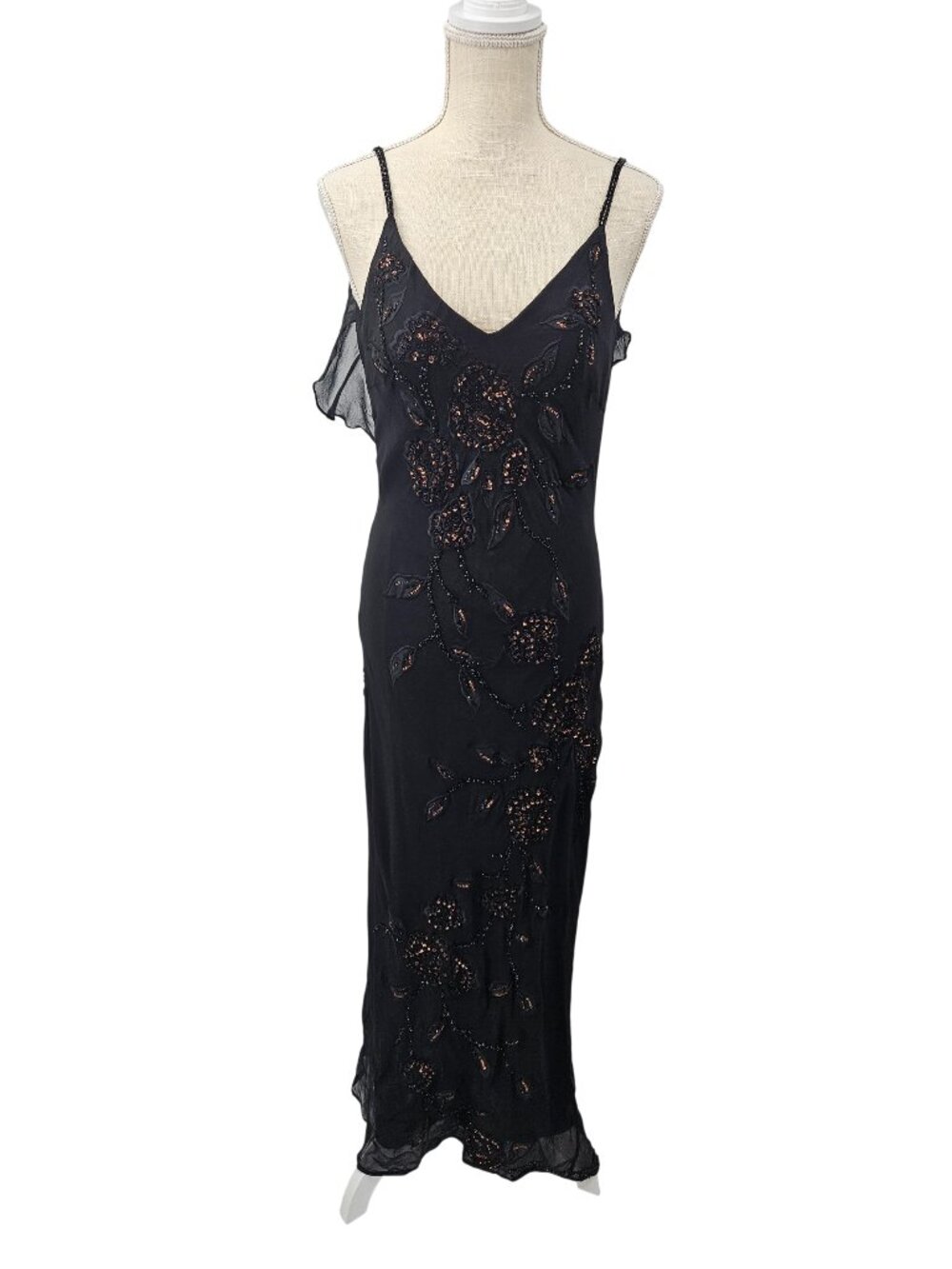 Sue Wong Nocturne Silk Beaded Cocktail Maxi Dress Black Women's Size 8 Evening - Picture 3 of 16